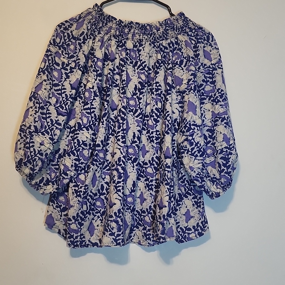 Free People Blue and Cream Floral Blouse - Picture 11 of 13